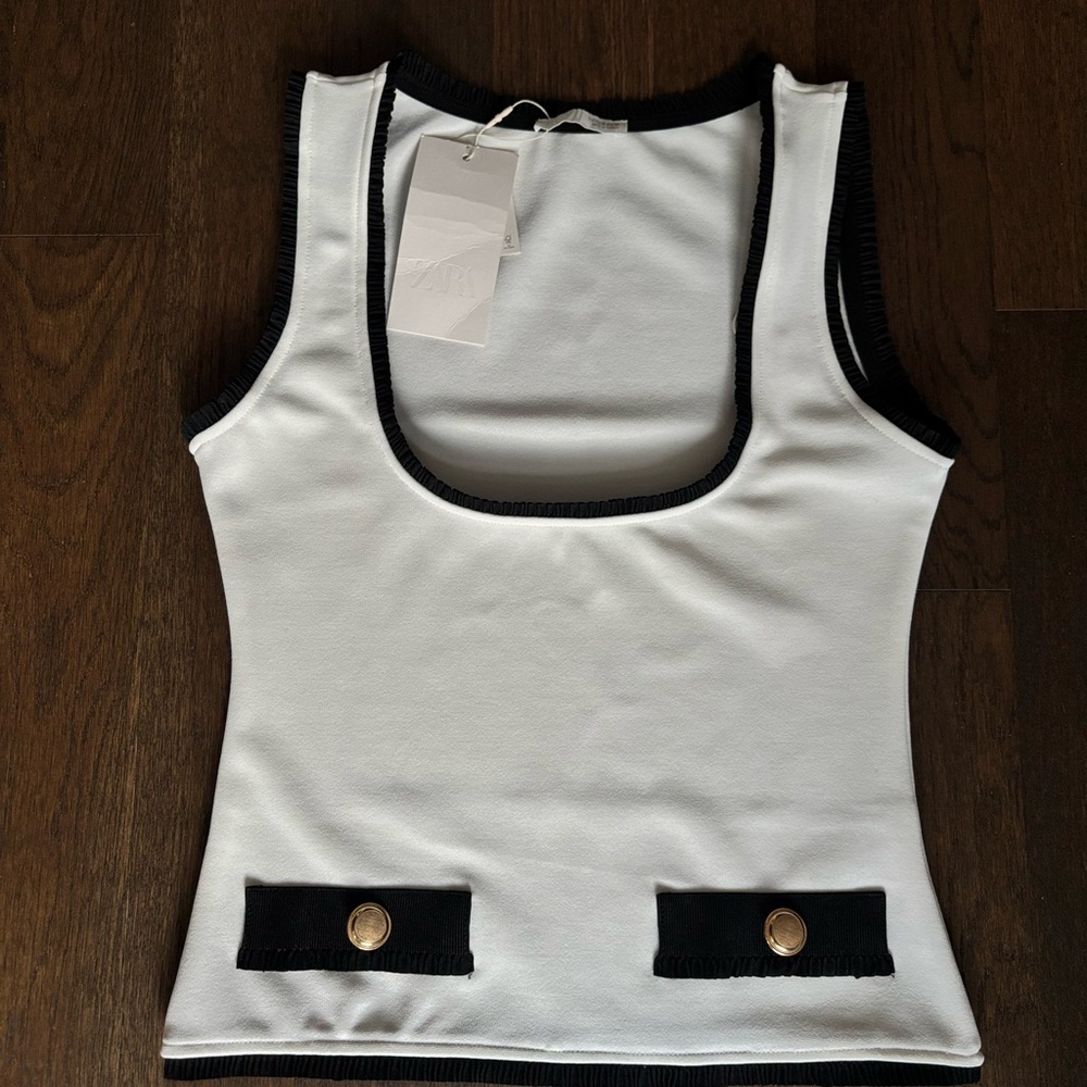 Brand New Zara White and Black Sleeveless Blouse